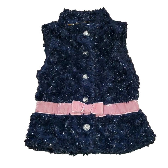 LITTLE LASS Blue Faux Fur & Rhinestone Vest-Velvet Sash‎ 24 mo - Picture 1 of 4